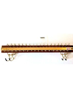VTG MCM Swank Tie Belt Rack Wood Brass Automatic 36 Tie Hanger 4 Belt Hooks USA
